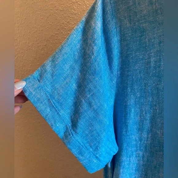 C&C California Blue Linen shirt Dress/ Size large - Picture 7 of 8